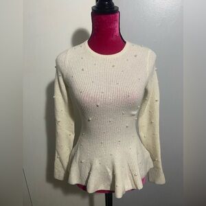 H&M cream pearl fit and flare sweater XS New
